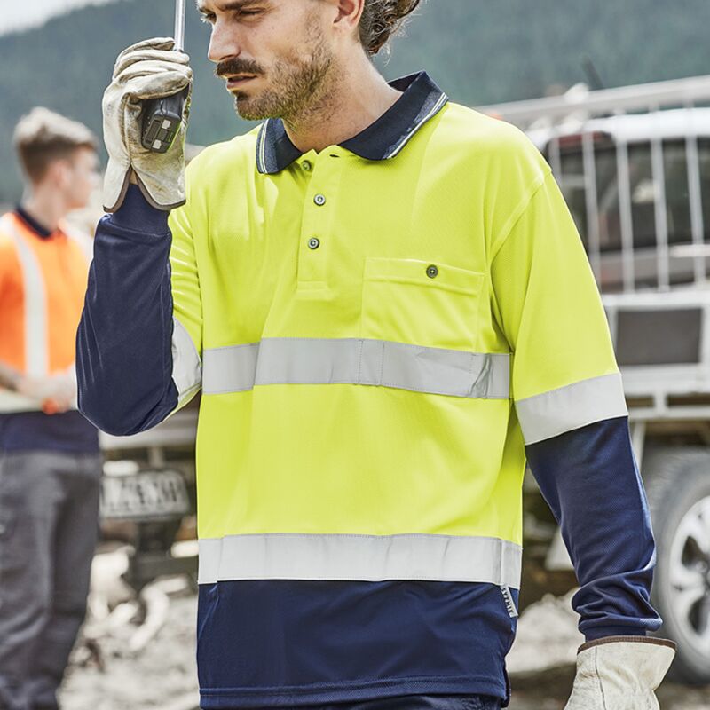 ZH235 Men's Hi Vis Spliced Long Sleeve Polo - Hoop Taped Thumbnail